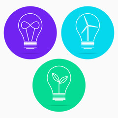 Light bulb with young shoots, infinity sign, windmill. Vector illustration