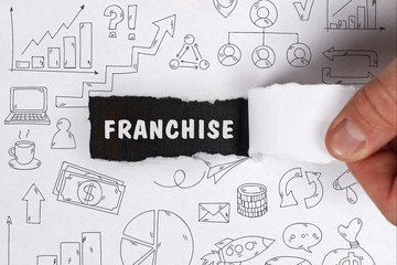 Business, Technology, Internet and network concept. Young businessman shows the word: Franchise