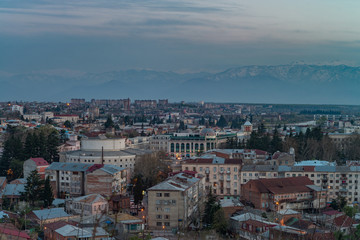 Fototapeta premium Panorama view on Kutaisi city, Georgia at the evening. Low light image.
