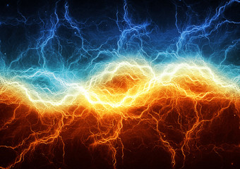 Fire and ice abstract lightning background, clash of the elements