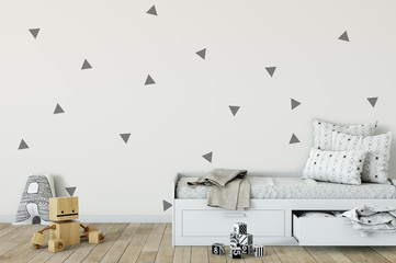 mock up wall in child room interior. Interior scandinavian style. 3d rendering, 3d illustration