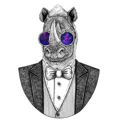 Rhinoceros, rhino Hipster animal Hand drawn illustration for tattoo, emblem, badge, logo, patch, t-shirt © helen_f