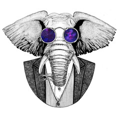 African or indian Hipster animal Hand drawn image for tattoo, emblem, badge, logo, patch, t-shirt