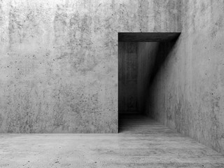 3d empty interior, doorway in gray concrete wall