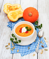 Pumpkin soup with fresh pumpkins