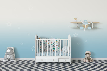 mock up wall in child room interior. Interior scandinavian style. 3d rendering, 3d illustration