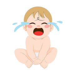 Cute little baby angry crying sitting sad desolated on white background