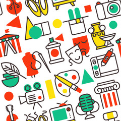 Set of outline art icons in flat design symbols vector illustration seamless pattern