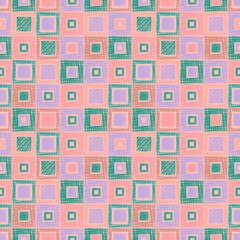 Seamless vector geometrical pattern with rhombus, squares. endless background with hand drawn textured geometric figures. Pastel Graphic illustration Template for wrapping, web backgrounds, wallpaper