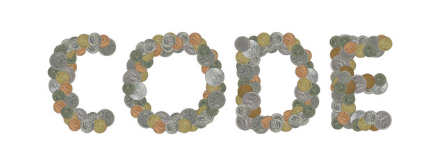 CODE – Coins on white background