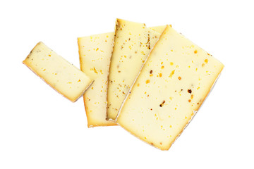 Slices French traditional cheese isolate on white background