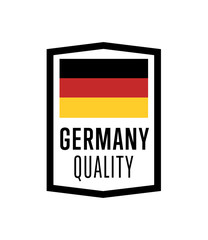 Germany quality label for products vector illustration isolated on white background. Square exporting stamp with deutsch flag, certificate element