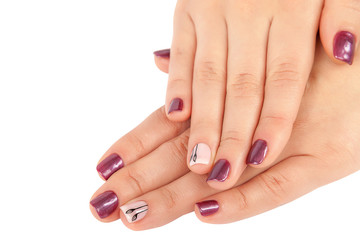 Fototapeta premium Beautiful female hands with manicure on white background