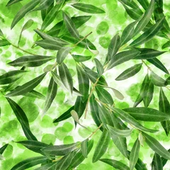 Crédence de cuisine en verre imprimé Olivier Seamless pattern with olive tree branches on green
