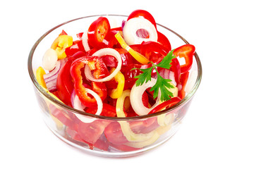 Fresh vegetable salad in a glass bowl.