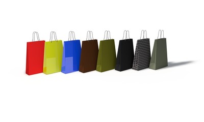 Colored Shopping bags of background, 3d render