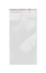 Empty transparent plastic zipper bag isolated on white background vector illustration. Packaging design element