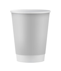 Realistic white paper coffee cup isolated on white background vector illustration. Packaging design element for branding.