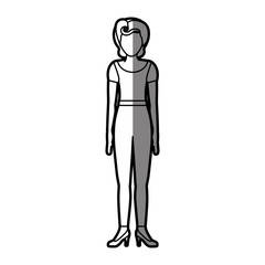 silhouette shading body faceless woman with t-shirt and pants retro style vector illustration