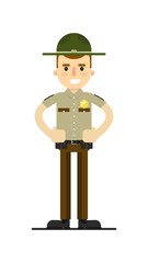 American sheriff in uniform vector illustration isolated on white background. Police officer or cop character in flat design.