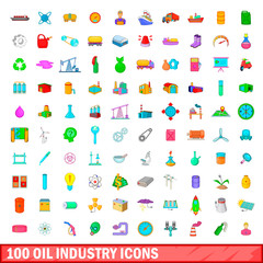 100 oil industry icons set, cartoon style