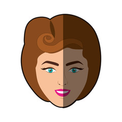 colorful shading realistic face woman with eighties hairstyle vector illustration