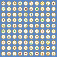 100 tourist attraction icons set cartoon vector