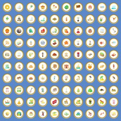 100 world tour icons set cartoon vector