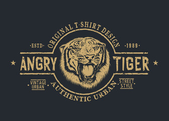 Fototapeta premium Retro label with angry tiger.