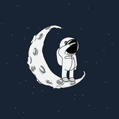 Little spaceman on crescent moon © Galacticus
