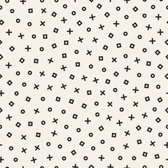 Retro geometric line shapes seamless patterns. Abstract jumble textures. Black and white scattered shapes