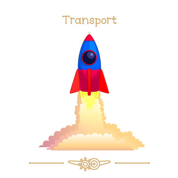 Illustration series cartoon transport: Rocet ship start