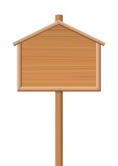 Sign posts - wooden house, lodge or cottage shaped board - for sale sign, direction sign or any other display board. Isolated vector illustration on white background.