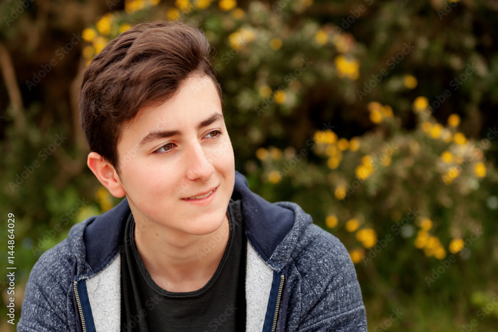 Poster Attractive teenager guy in a park