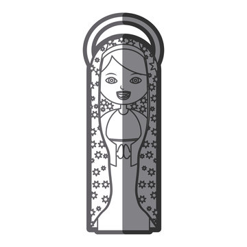 grayscale silhouette of beautiful virgin of guadalupe with aura vector illustration