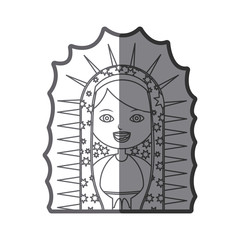 grayscale silhouette of half canvas of virgin of guadalupe vector illustration