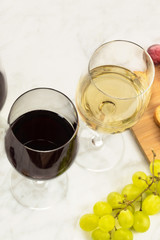 Glasses of red and white wine at tasting
