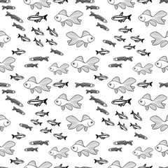 Vector Seamless Pattern with Fish Silhouettes