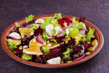 Mozzarella, Orange, Beetroot, Red Onion, Nuts and Seeds Salad