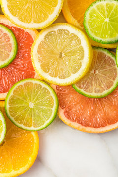  Grapefruit, lime, orange and lemon slices with copyspace