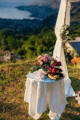 A table for a wedding ceremony in Montenegro. Wedding decorations.