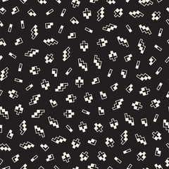 Naklejka premium Seamless primitive jumble minimalism patterns. Randomly scattered geometric shapes. Abstract retro backgroun