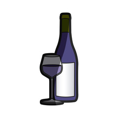 color silhouette with bottle of wine and glass vector illustration