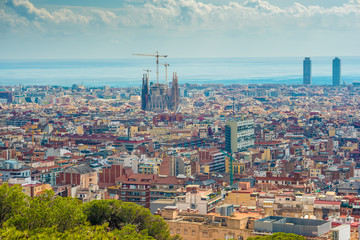 Aerial top view of Barcelona, Catalonia, Spain