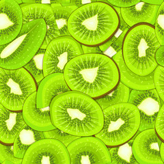 Ripe juicy kiwi seamless background. Vector card illustration.