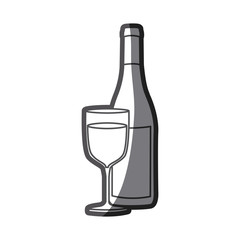 grayscale silhouette with bottle of wine and glass vector illustration