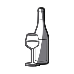 grayscale silhouette with bottle of wine and burgundy glass vector illustration