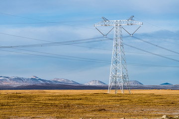 electric power pylon on plateau