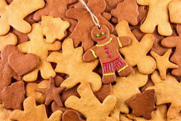 Homemade christmas gingerbreads and cingerbread mans, Christmas or New Year background