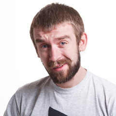 Unpleasant emotions, man feeling confused 